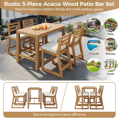 HouseOfZazla Patio Bar Set with Ergonomic Chairs in natural acacia wood, 5-piece outdoor set on Tampa Home & Garden Store