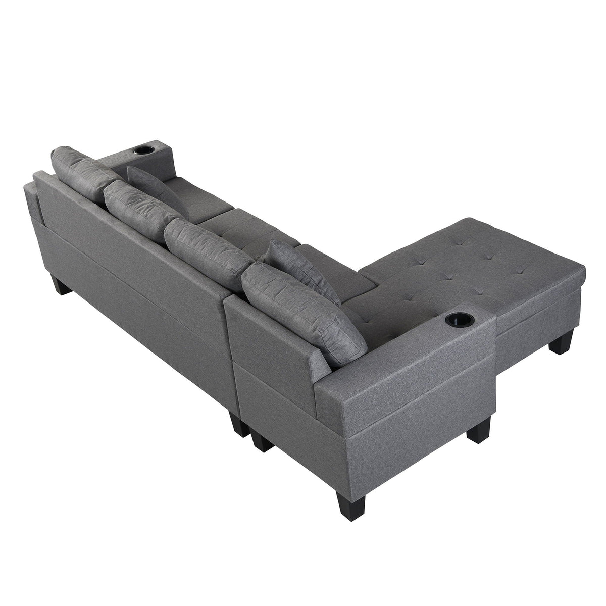 Modern sectional sofa set gray, L-shaped chaise with cup holders, 4 seats HouseOfZazla on Tampa Home & Garden Store