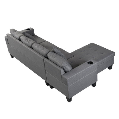Modern sectional sofa set gray, L-shaped chaise with cup holders, 4 seats HouseOfZazla on Tampa Home & Garden Store