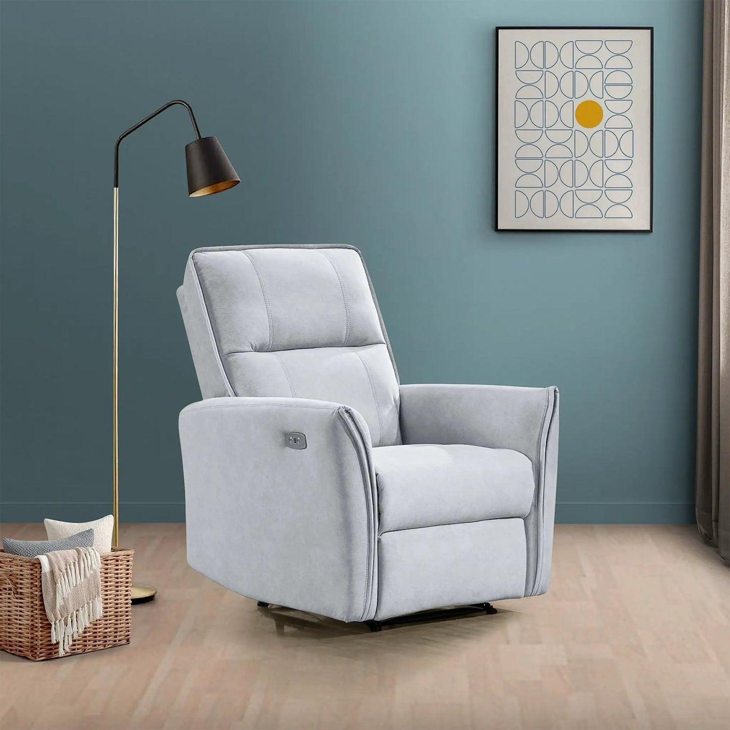 Asheville Suede Recliner Chair, light gray upholstery, Unique Piece Furniture on Tampa Home & Garden Store