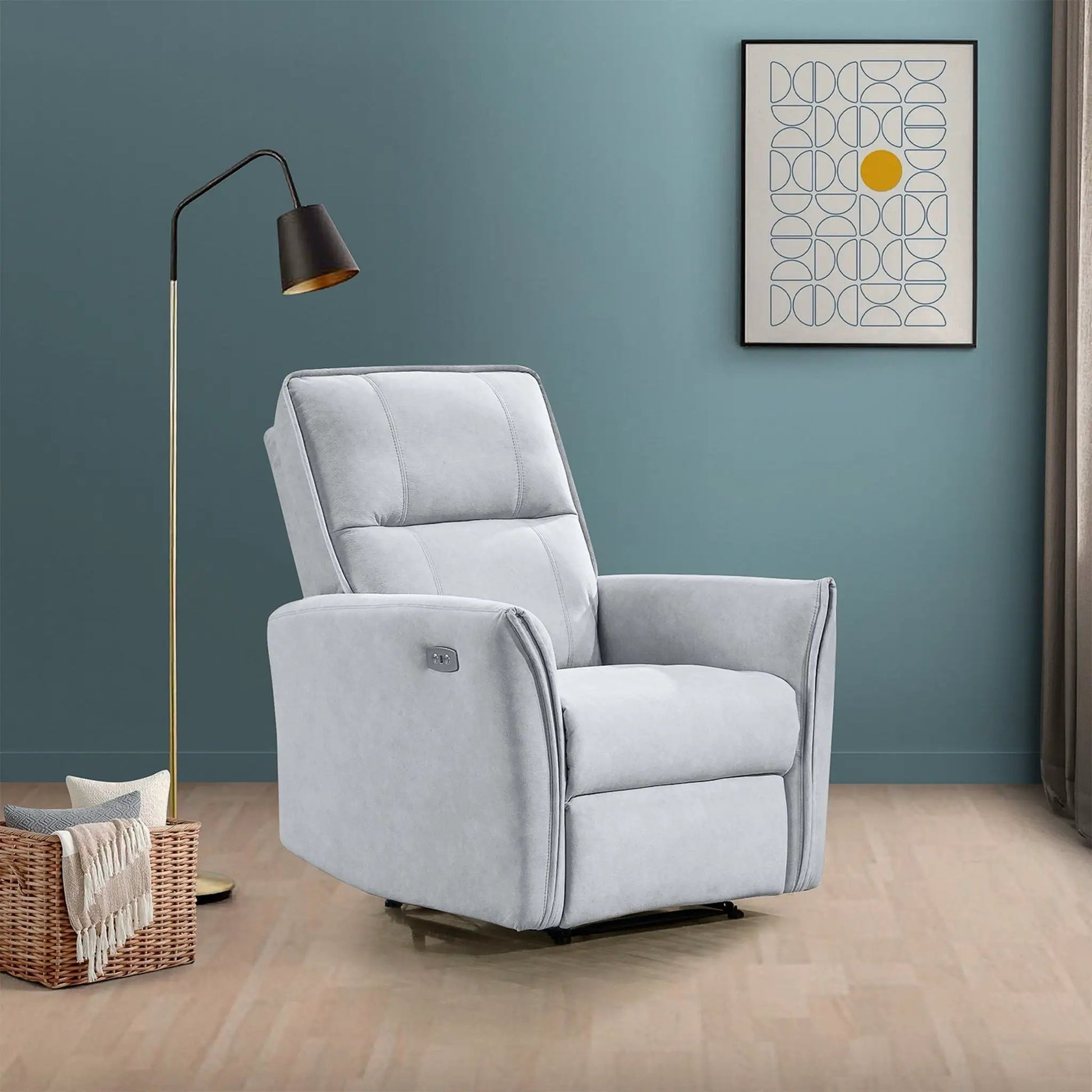 Asheville Suede Recliner Chair, light gray upholstery, Unique Piece Furniture on Tampa Home & Garden Store