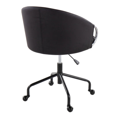 Black glam desk chair with adjustable height and swivel, black faux leather and chrome base on Tampa Home & Garden Store