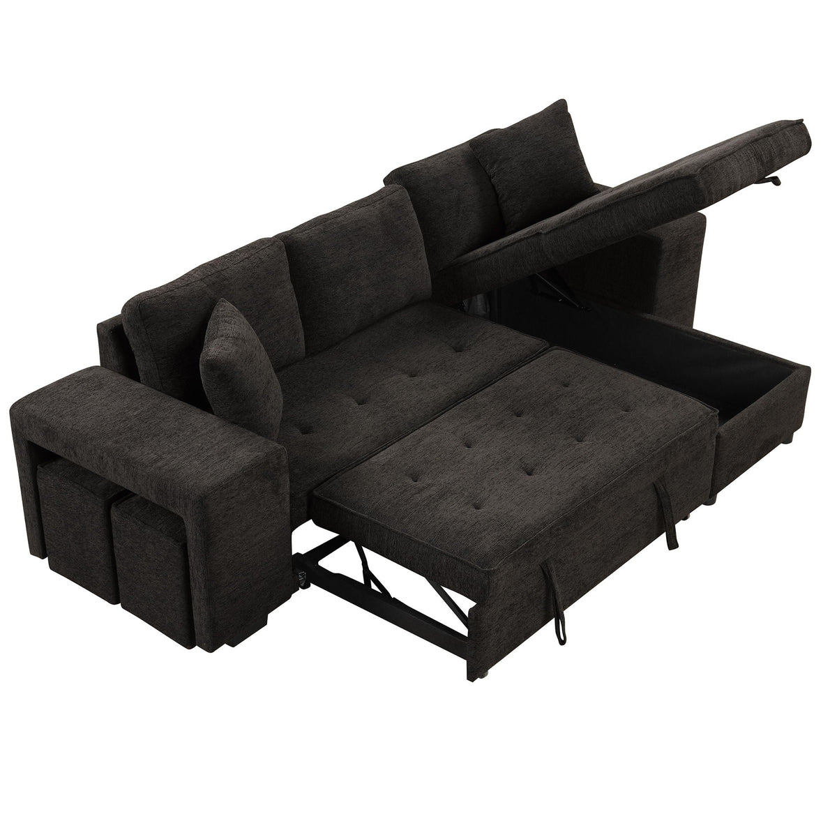 Sleeper sectional in charcoal with reversible chaise and pull-out bed, 2 stools HouseOfZazla on Tampa Home & Garden Store