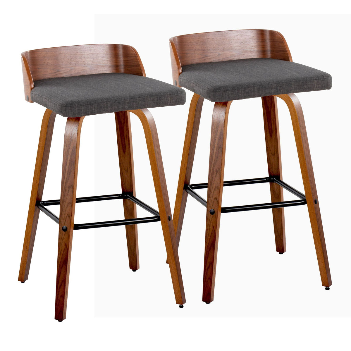 Mid Century Modern barstool set with swivel footrest, dark gray fabric, 2 stools HouseOfZazla on Tampa Home & Garden Store