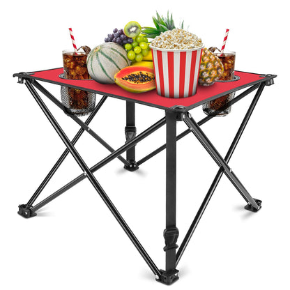 GemGear foldable camping table with red top, 2 cup holders, and carrying strap on Tampa Home & Garden Store