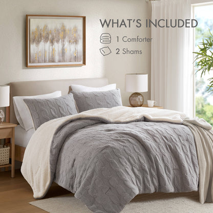 HouseOfZazla gray cable-knit chenille comforter set 3-piece full/queen with 2 shams on Tampa Home & Garden Store