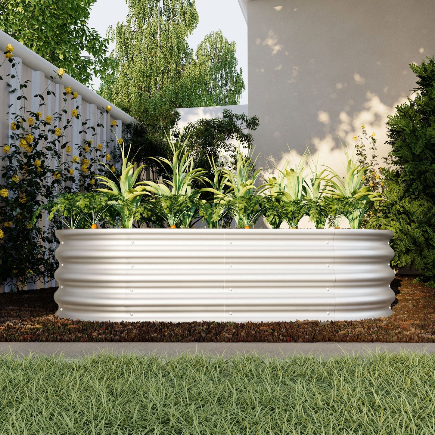 Heavy Duty Galvanized Raised Garden Bed by HouseOfZazla, metal planter with green foliage on Tampa Home & Garden Store