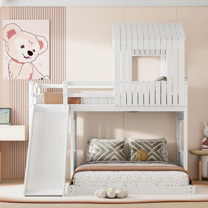 White loft bunk bed with playhouse, ladder, slide and guardrails on Tampa Home & Garden Store