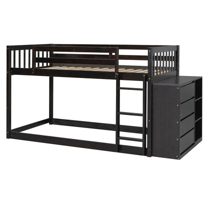 Bunk Bed With Four Drawers and Three Shelves