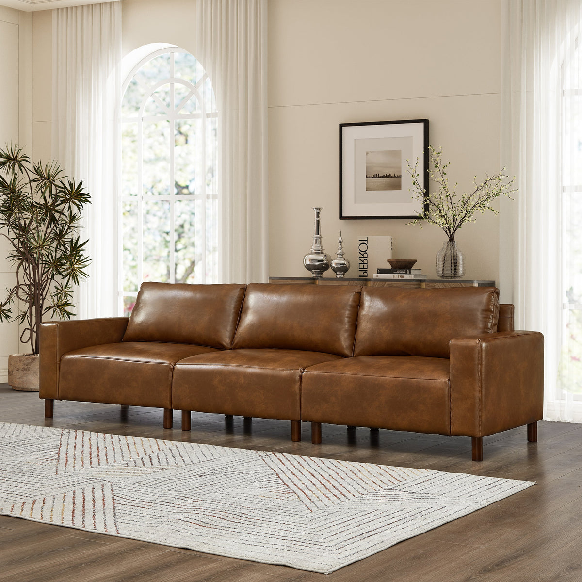 112 Inch Luxury PU Leather Sofa For Living Room