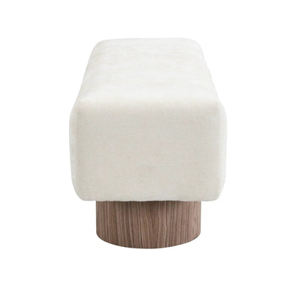 Upholstered dining bench cream fabric with wooden pedestal base Unique Piece Furniture on Tampa Home & Garden Store
