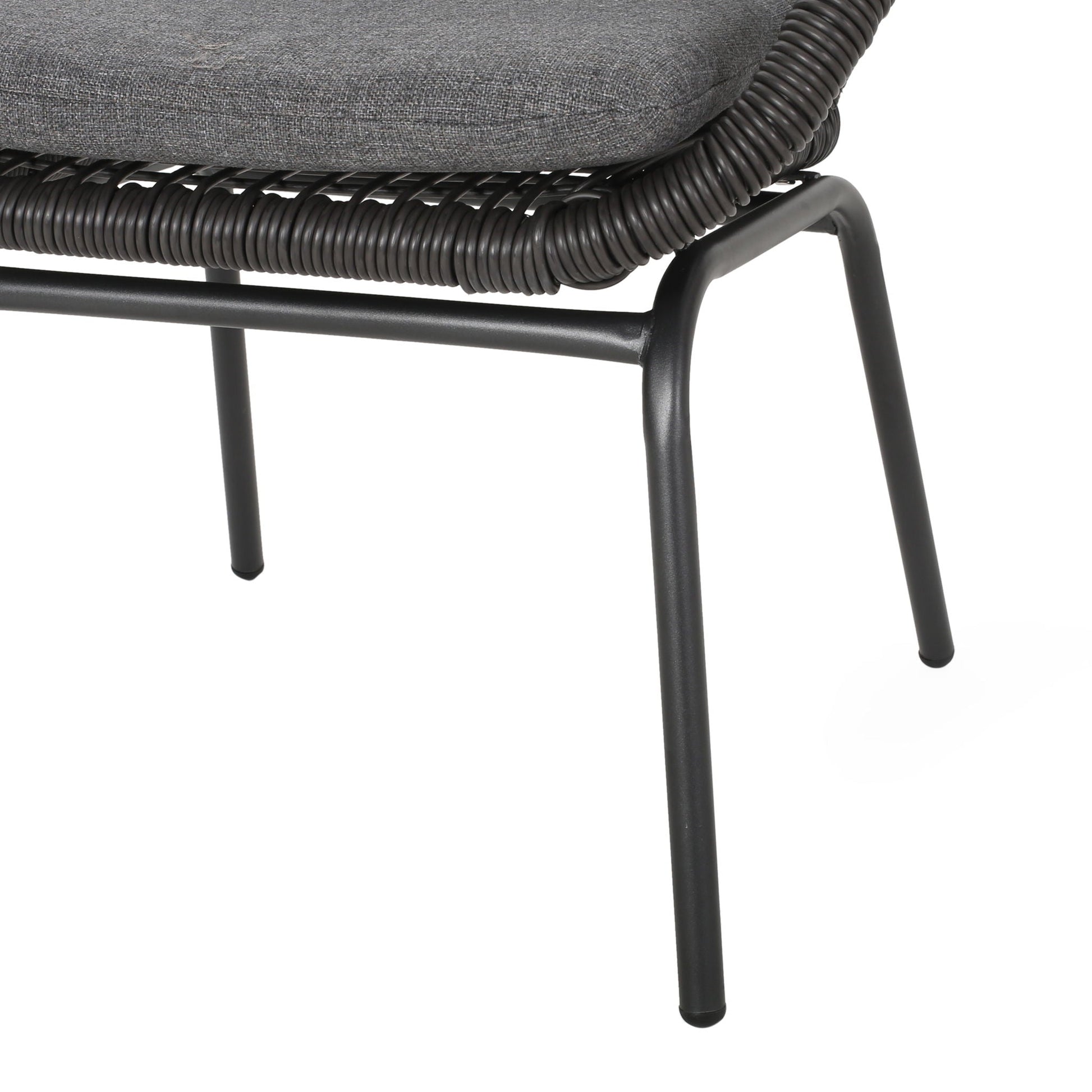 Outdoor wicker club chair set of 2 with gray cushions and black metal frame on Tampa Home & Garden Store