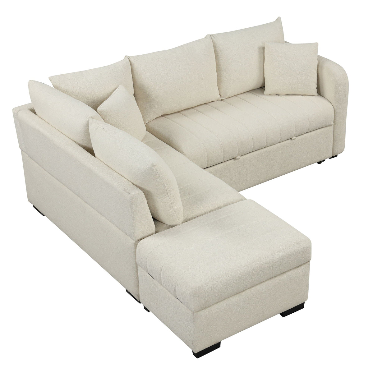 L-Shaped sleeper sectional beige fabric with cushions and movable storage ottoman HouseOfZazla on Tampa Home & Garden Store