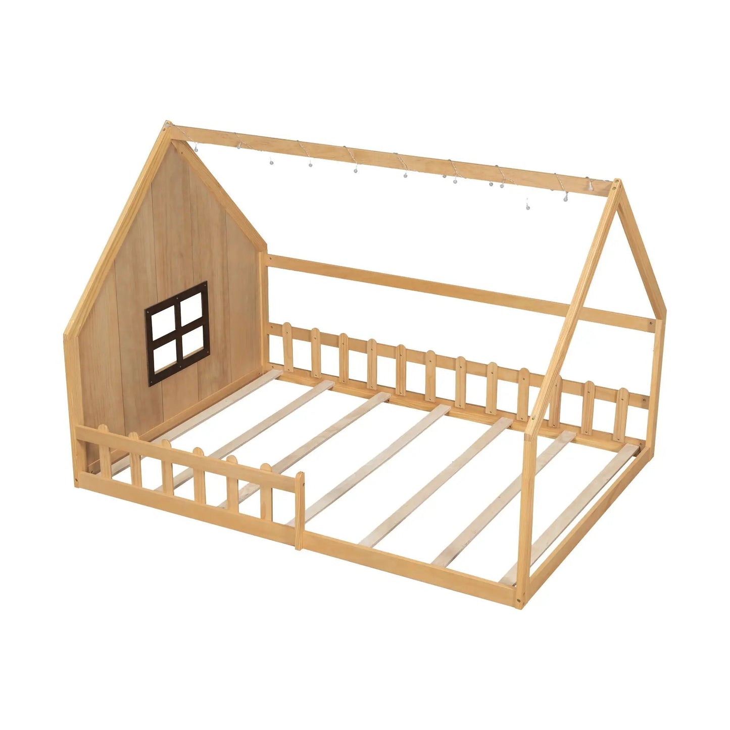 House Bed With Window and Fence Pine Wood Build