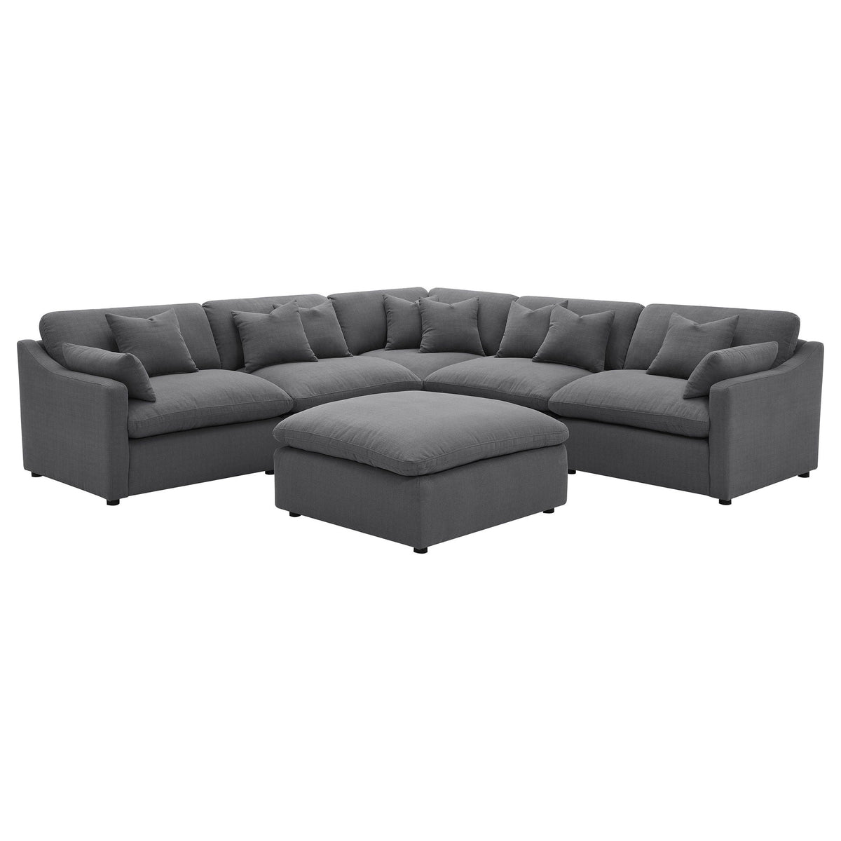 6 Piece Upholstered Modular Sectional Sofa with reversible cushions and ottoman in charcoal on Tampa Home & Garden Store