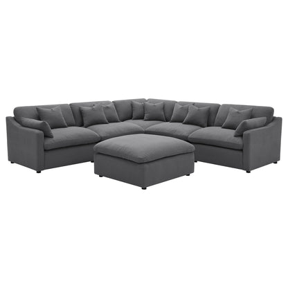 6 Piece Upholstered Modular Sectional Sofa with reversible cushions and ottoman in charcoal on Tampa Home & Garden Store