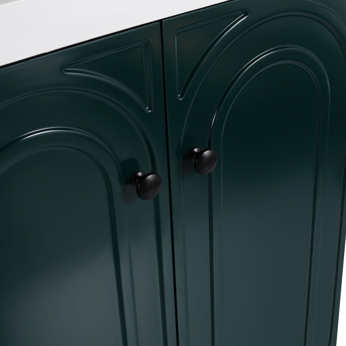 Freestanding bathroom vanity doors in deep green with arched panel details, HouseOfZazla on Tampa Home & Garden Store