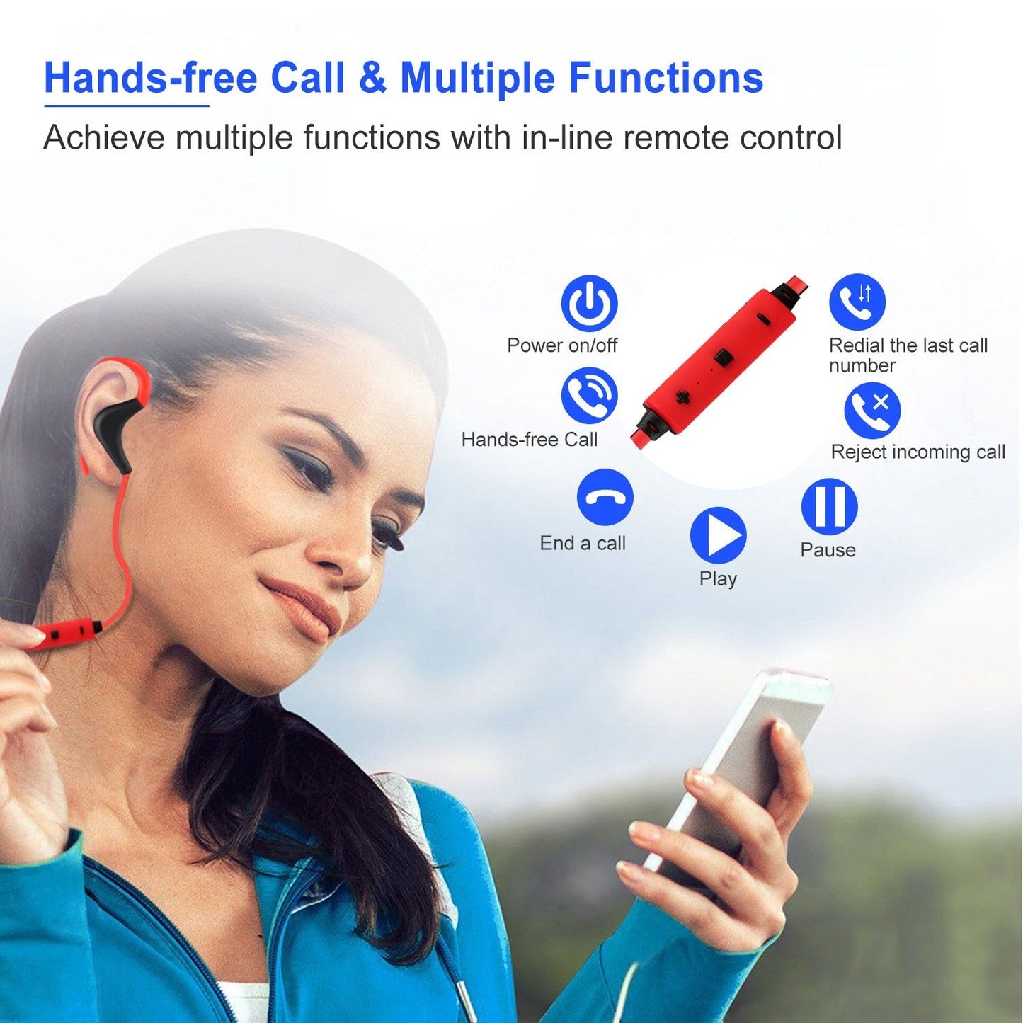 GemGear wireless sport in-ear headphones red with mic for running and hiking on Tampa Home & Garden Store