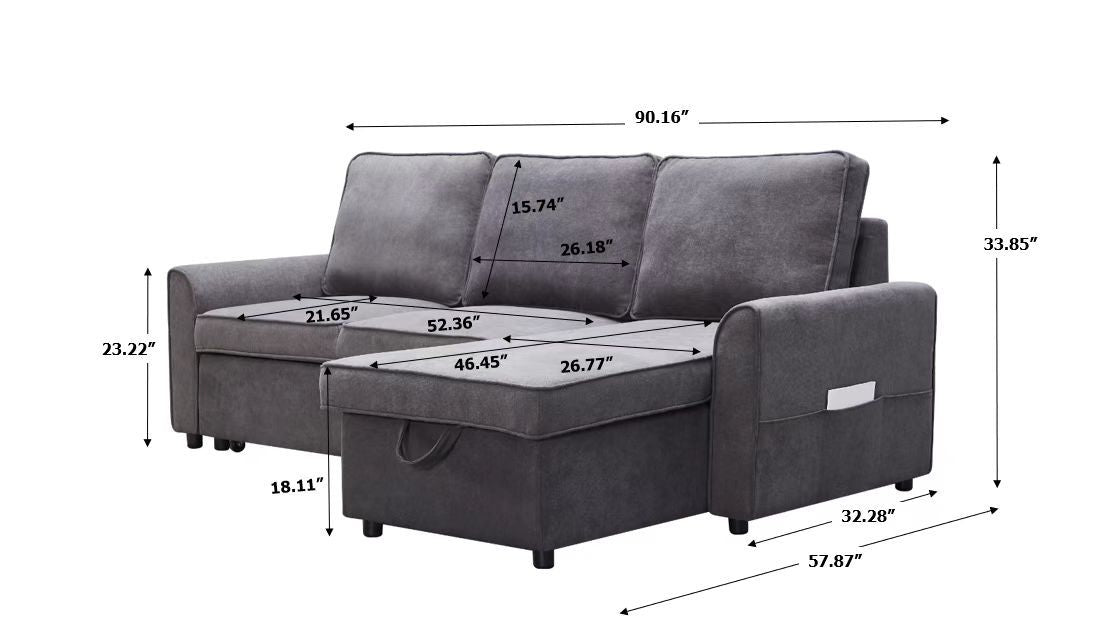 Modern modular L-shaped sofa bed with chaise in dark grey linen by HouseOfZazla on Tampa Home & Garden Store