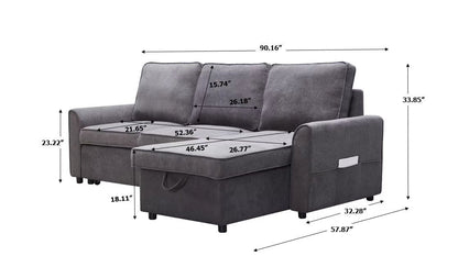 Modern modular L-shaped sofa bed with chaise in dark grey linen by HouseOfZazla on Tampa Home & Garden Store