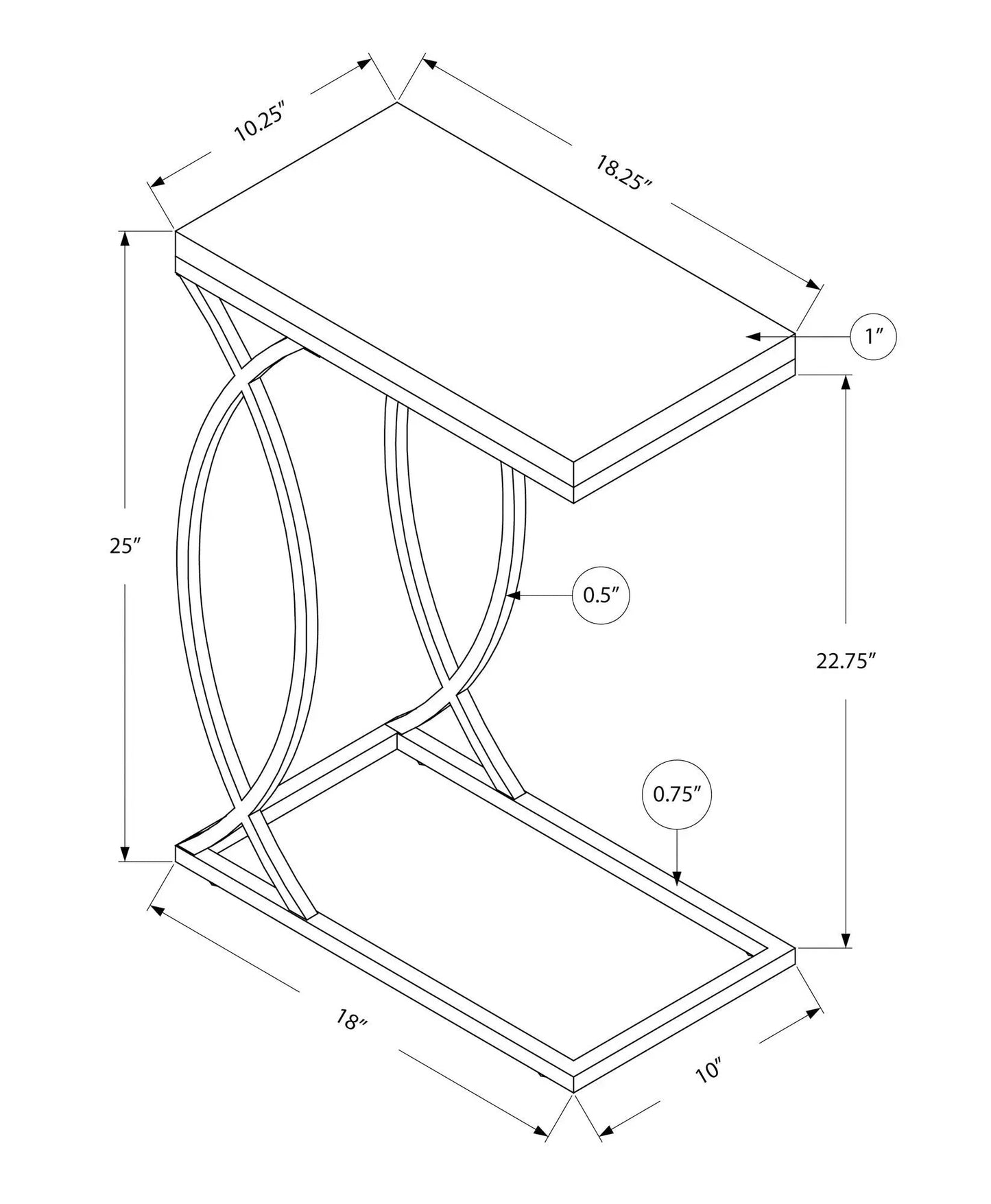 Accent Table C-shaped with wheel-base metal frame, Unique Piece Furniture, contemporary design on Tampa Home & Garden Store