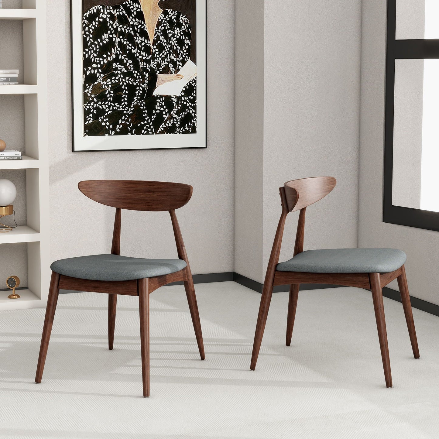Retro dining chairs with ergonomic back by HouseOfZazla, set of 2, wood legs and gray seats on Tampa Home & Garden Store