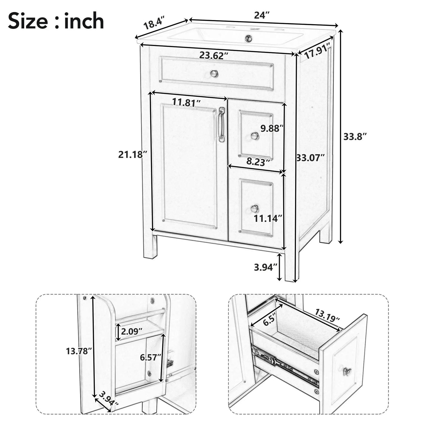 Elegant Bathroom Vanity Ceramic Sink and Drawers