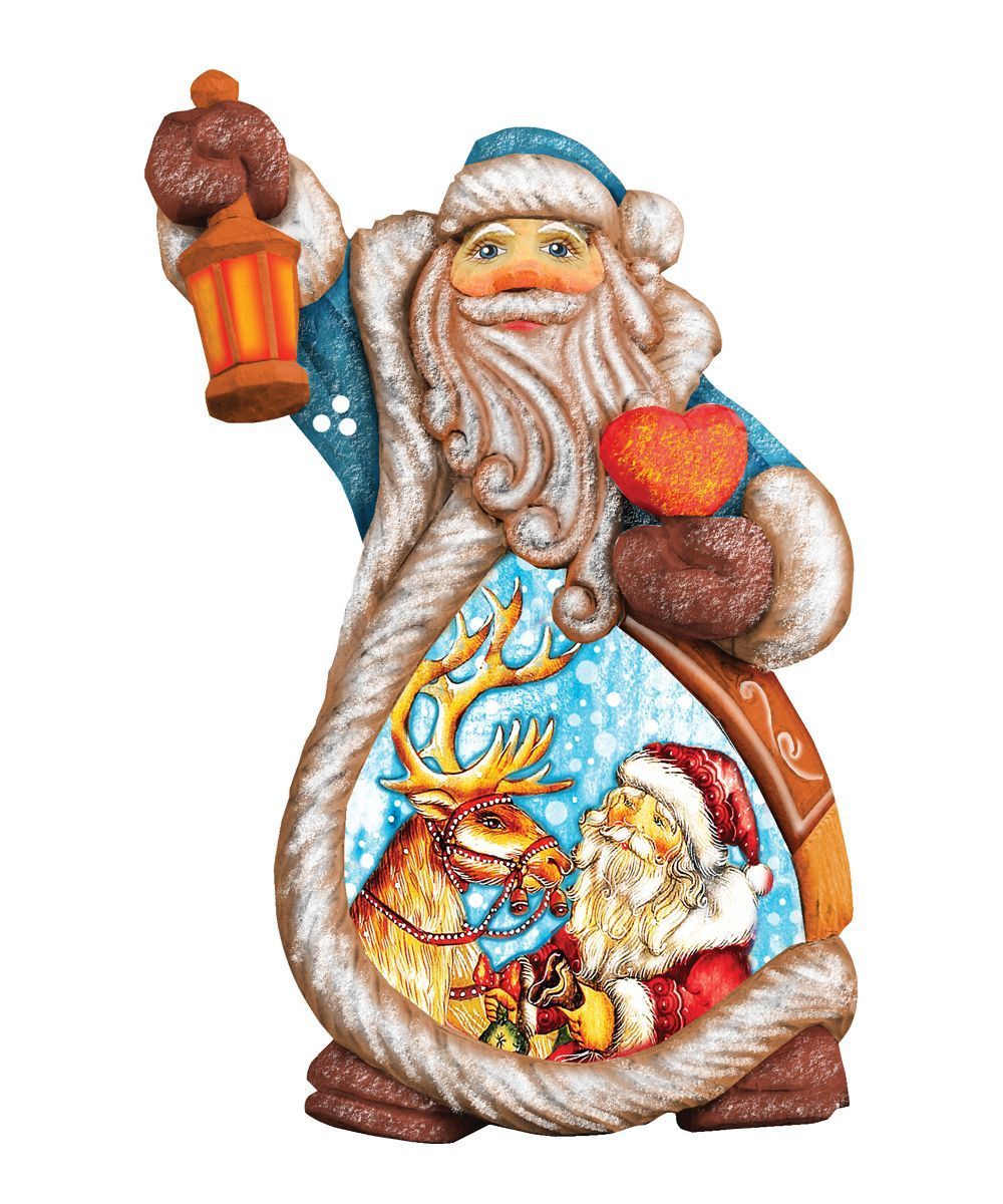 G.DeBrekht Santa with Reindeer hand-painted holiday ornament in blue robe with lantern on Tampa Home & Garden Store