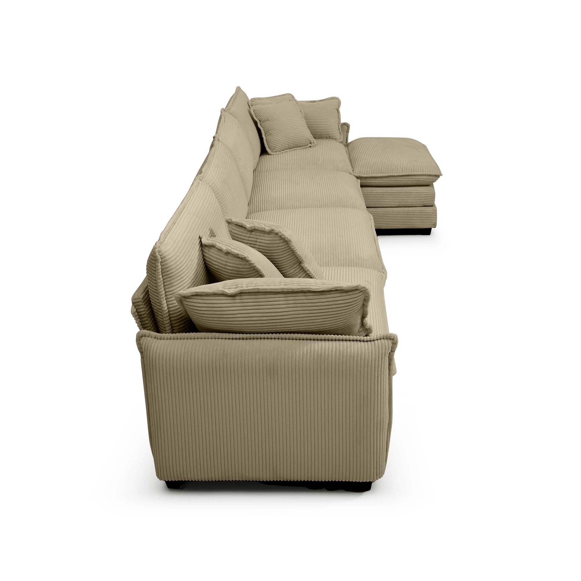 Modern corduroy upholstered beige 4-seater sofa with footstool on Tampa Home & Garden Store