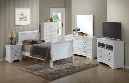 Panel Sleigh Bed in white finish with matching dresser, chest of drawers and nightstands on Tampa Home & Garden Store
