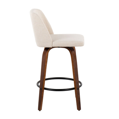 Toriano mid-century counter stool beige upholstered seat and back with curved wood legs on Tampa Home & Garden Store