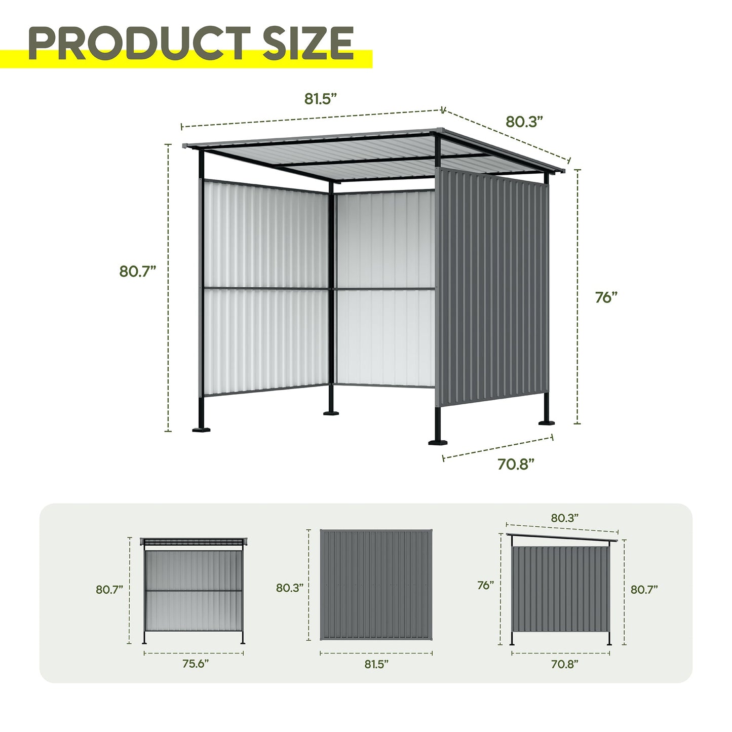 6x6ft Metal Pergola With Solid Hardtop Roof