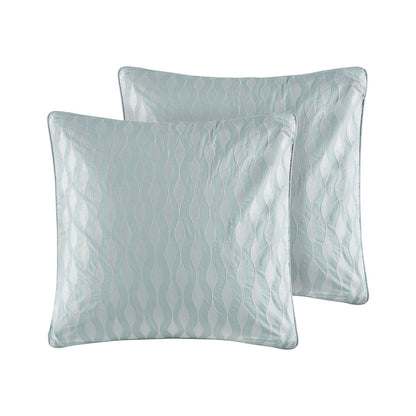 White King comforter set with two pale blue damask wave-pattern pillows by HouseOfZazla on Tampa Home & Garden Store