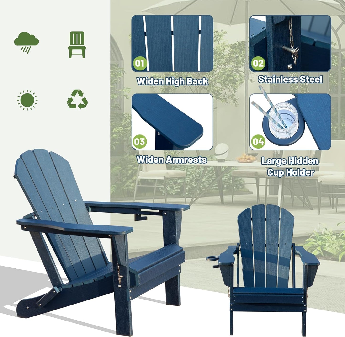 Adirondack Chairs Set of Two Plastic for Patio