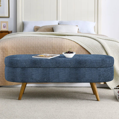 Ottoman Oval Storage Bench With Rubber Wood Legs