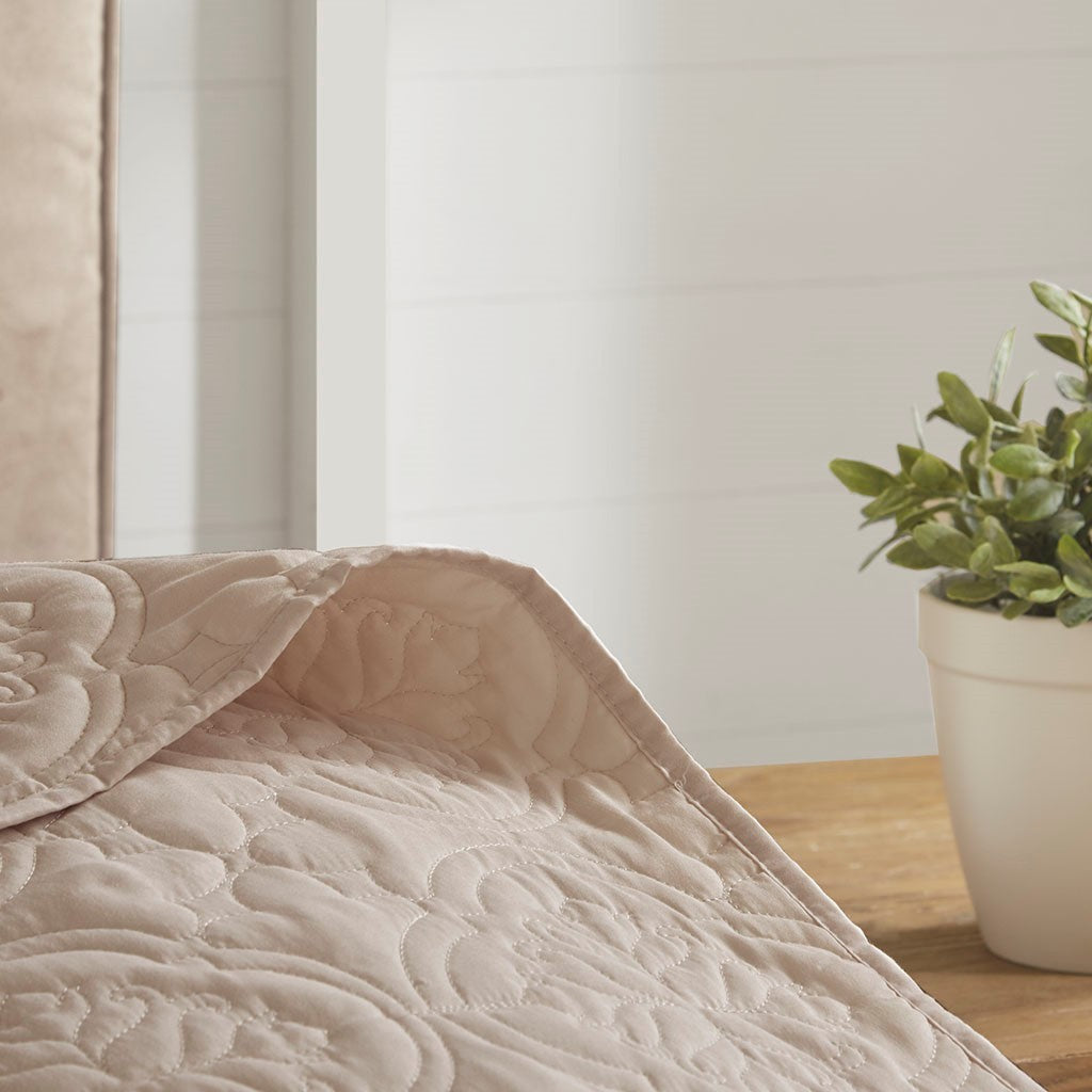 3 Piece Reversible Bedspread Set Khaki Full/Queen, quilted bedspread with stitched pattern on Tampa Home & Garden Store