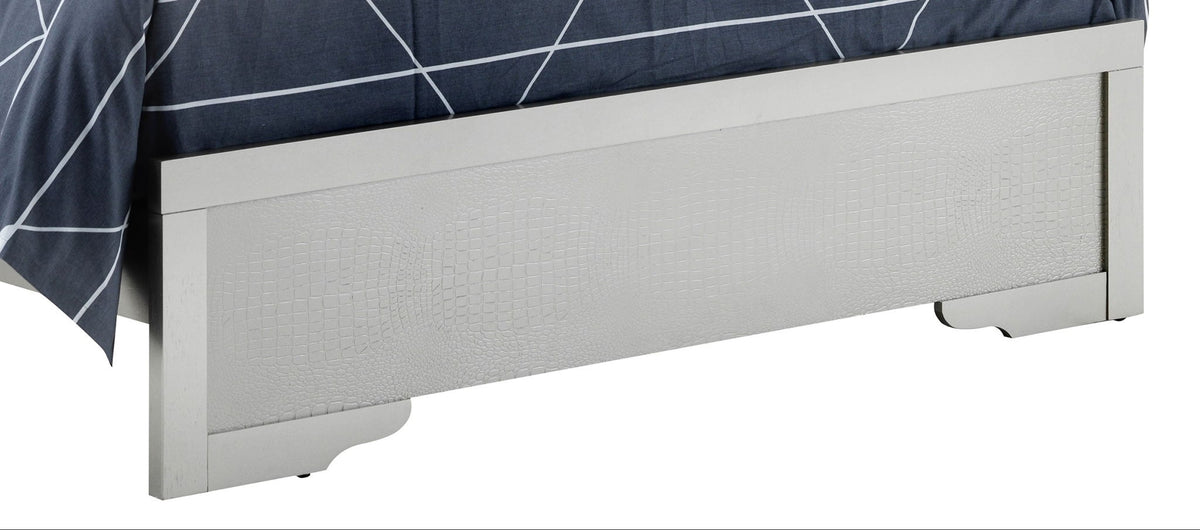 LED Elegant Bed with light gray crocodile-textured upholstered footboard on Tampa Home & Garden Store