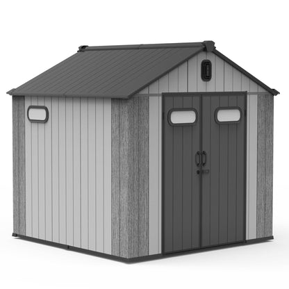 8x8ft resin outdoor storage shed with lockable double doors, HouseOfZazla gray panels on Tampa Home & Garden Store