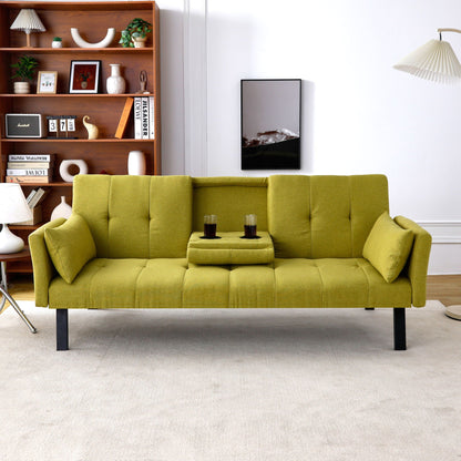Green Foldable Sofa Bed with a Cup Holder