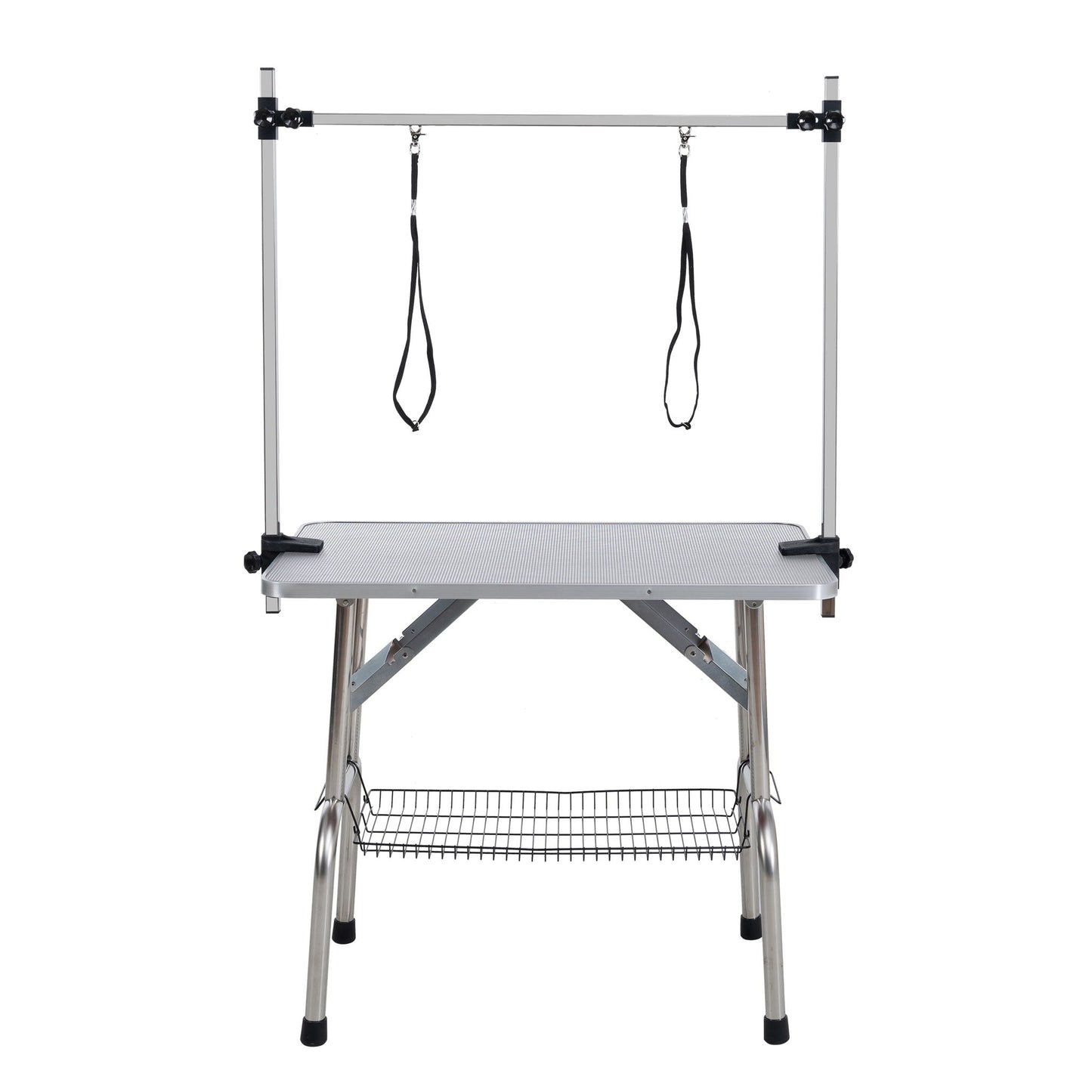 Folding dog grooming table with stainless frame, rubber mat, two loops, adjustable arm and clamps on Tampa Home & Garden Store