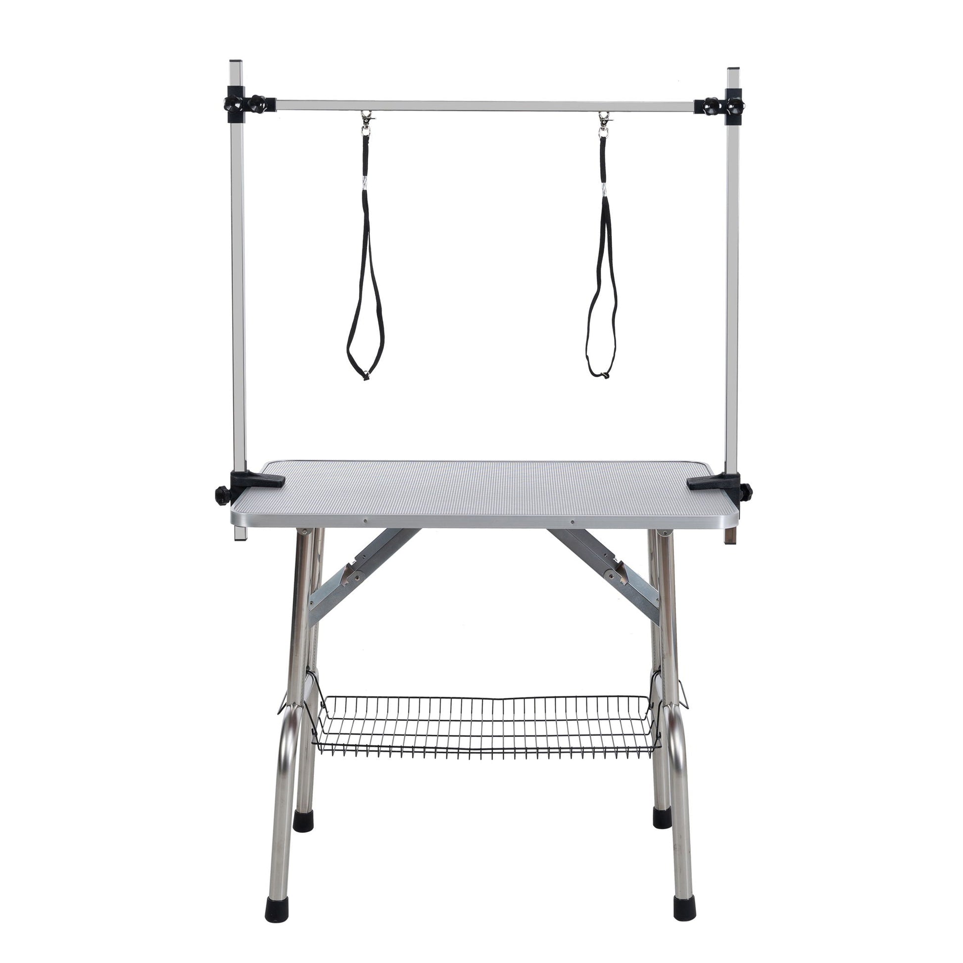 Folding dog grooming table with stainless frame, rubber mat, two loops, adjustable arm and clamps on Tampa Home & Garden Store