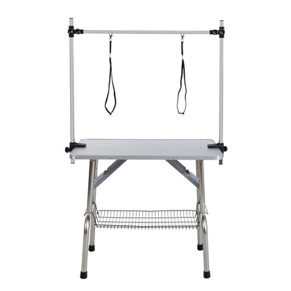 Folding dog grooming table with stainless frame, rubber mat, two loops, adjustable arm and clamps on Tampa Home & Garden Store