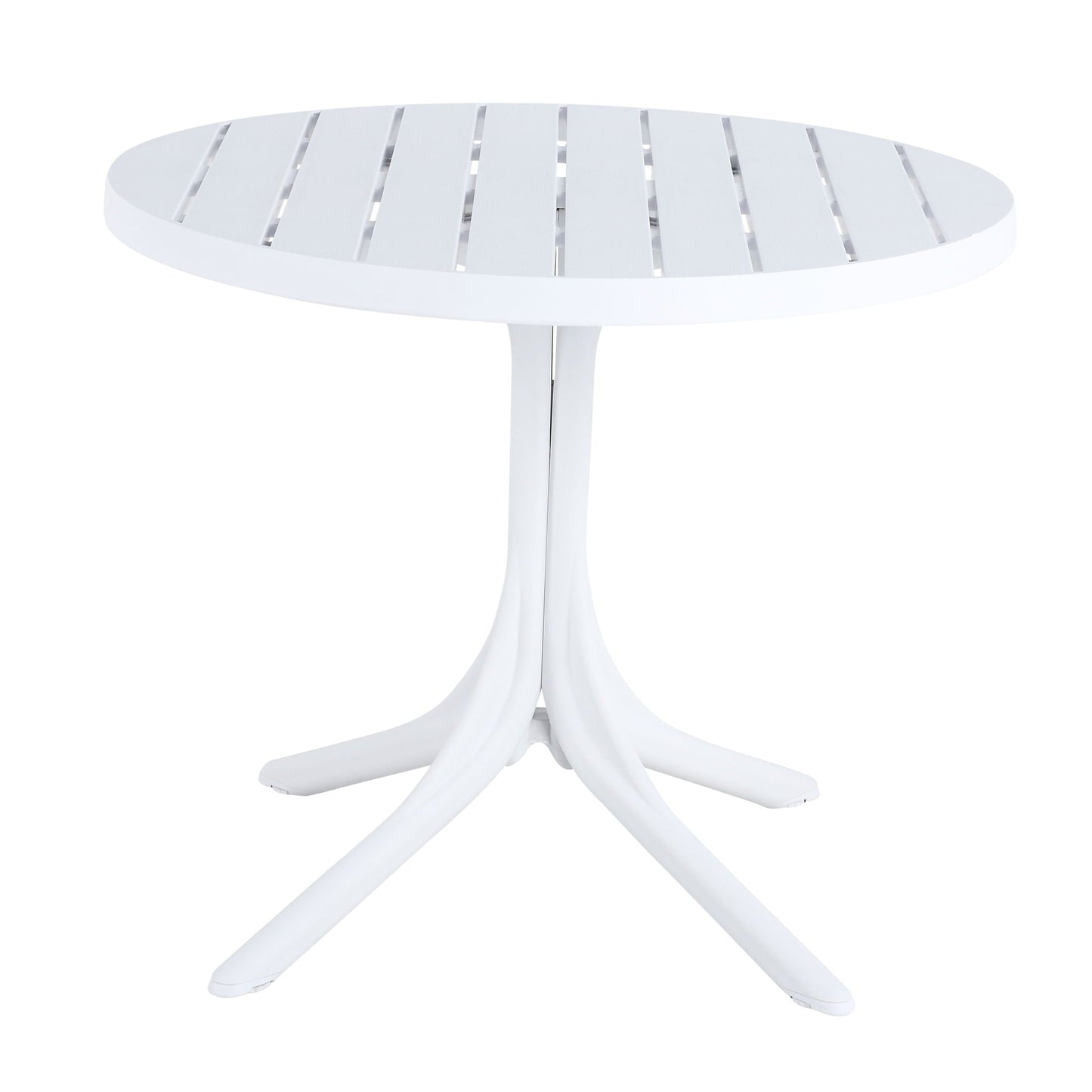 Modern round white outdoor dining table with slatted top by HouseOfZazla on Tampa Home & Garden Store