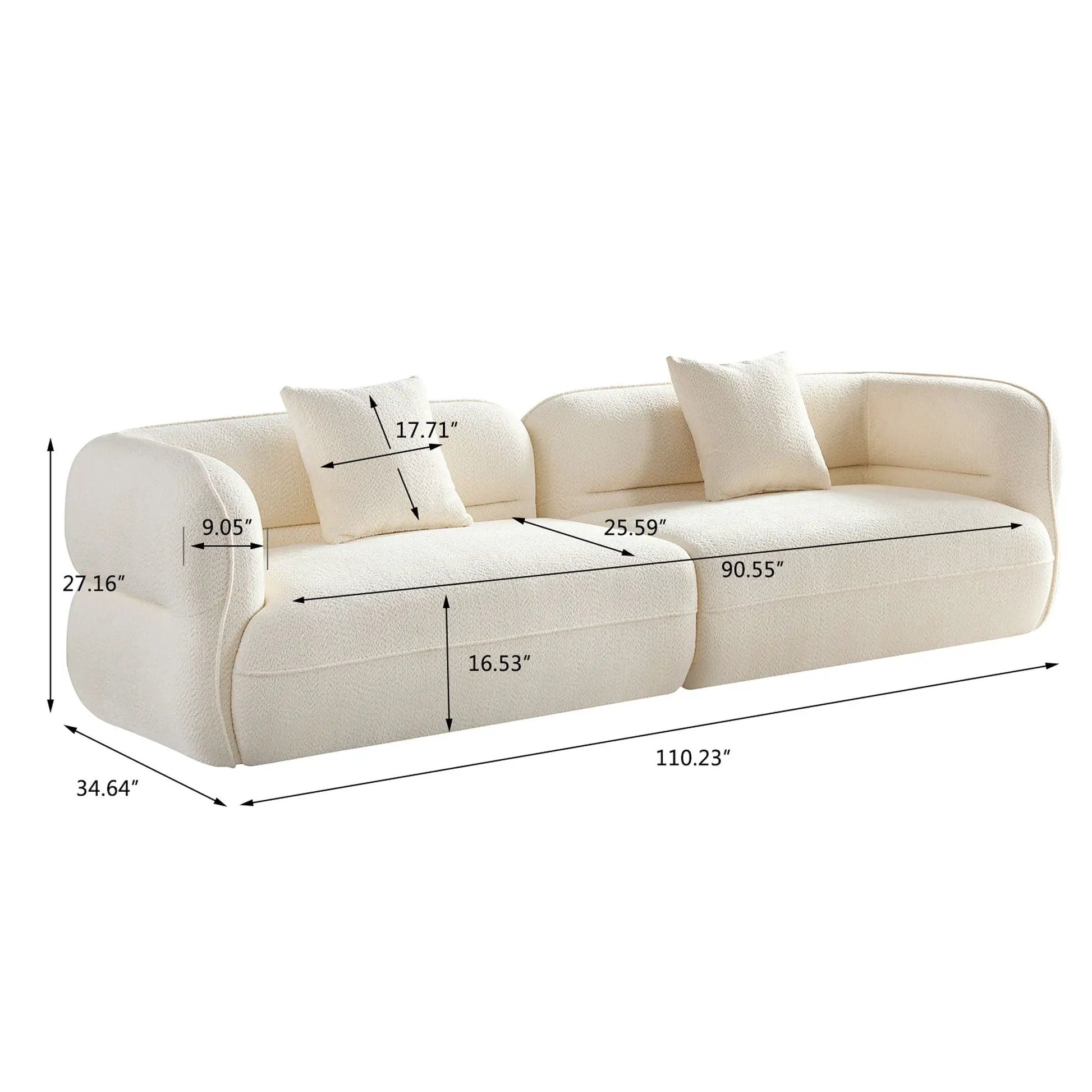 Sectional sofa in cream fabric with solid wood frame and sponge fill, 110 in wide on Tampa Home & Garden Store