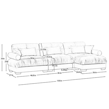 Modern Sectional Sofa with Ottoman and Pillows