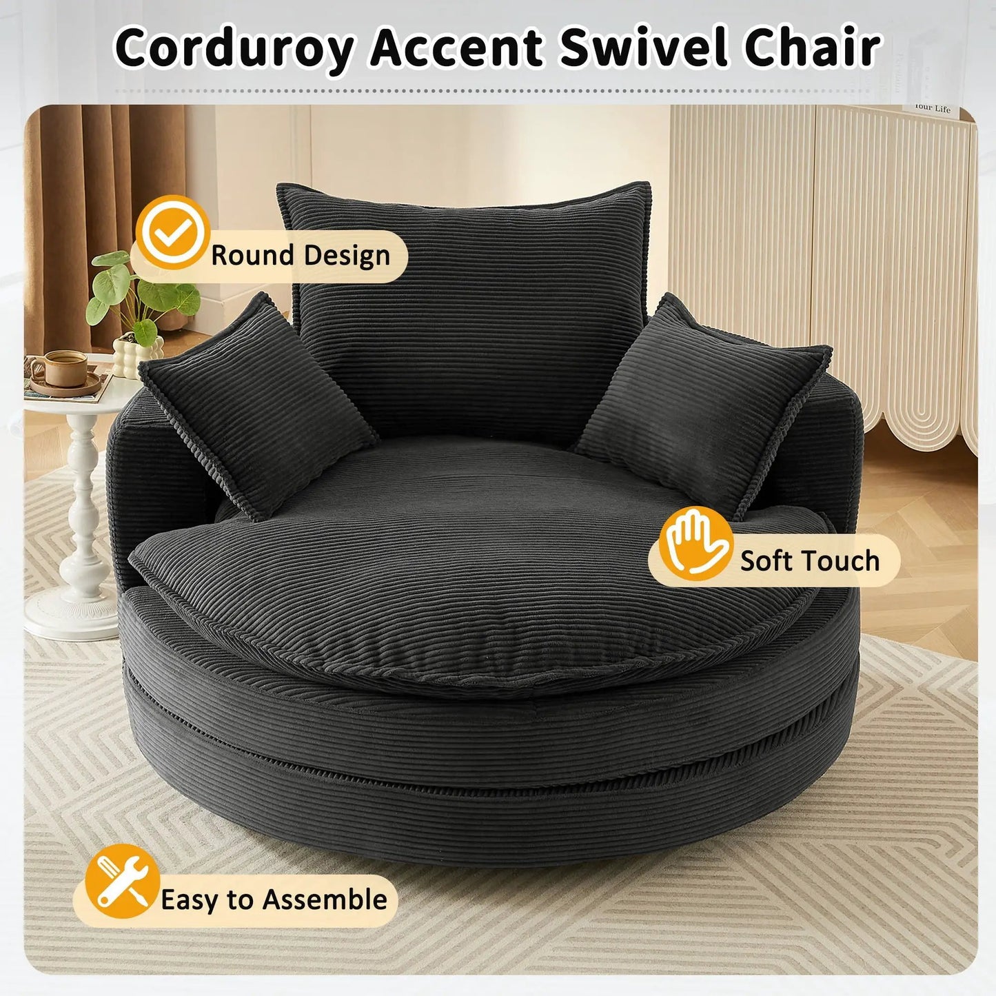 360 Degree Swivel Barrel Chair with Dual Cushions