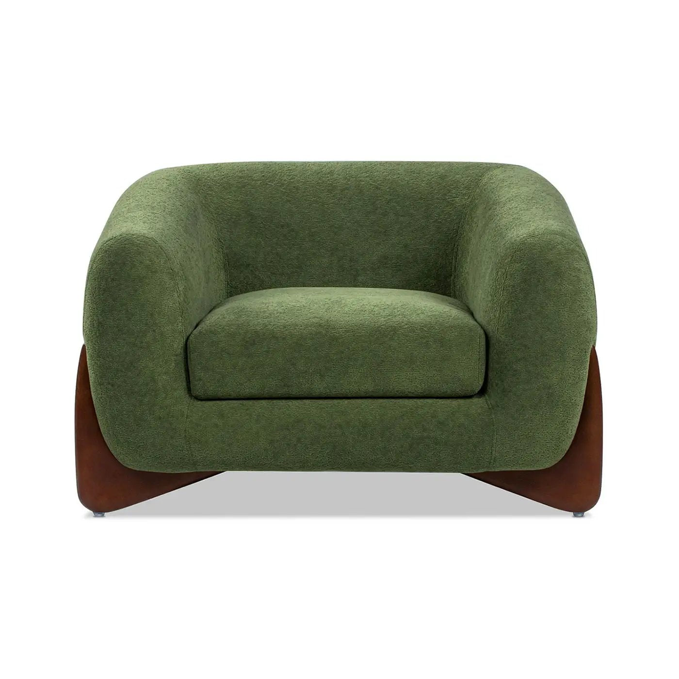 Alpine Sherpa Arm Chair in green upholstery with curved brown wood base on Tampa Home & Garden Store