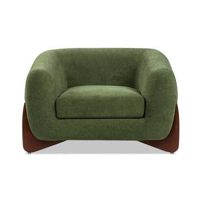 Sherpa Arm Chair in dark green with removable cushion and curved wooden base on Tampa Home & Garden Store