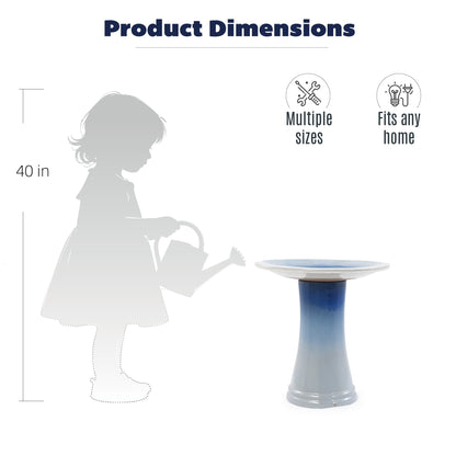 Handmade glazed ceramic bird bath with blue gradient pedestal by HouseOfZazla on Tampa Home & Garden Store
