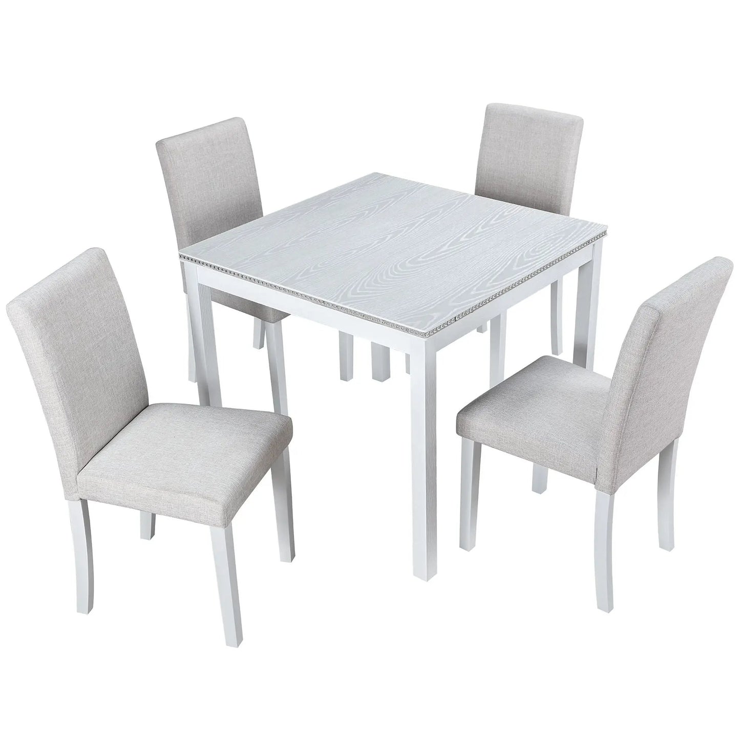 Dining table set with crystal trim and upholstered gray chairs by Unique Piece Furniture 5-piece on Tampa Home & Garden Store